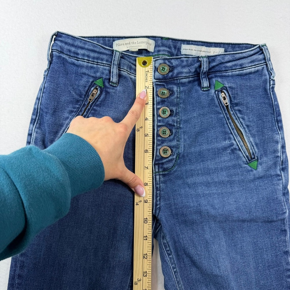 Anthropologie Pilcro High Rise Trouser Bootcut Jeans Blue Button Fly Size 28 - Picture 13 of 15